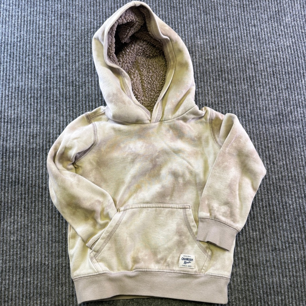 OSHKOSH BGOSH HOODIE SIZE 5 TAN TIE DYE COTTON BLEND SHERPA LINED HOOD PULLOVER